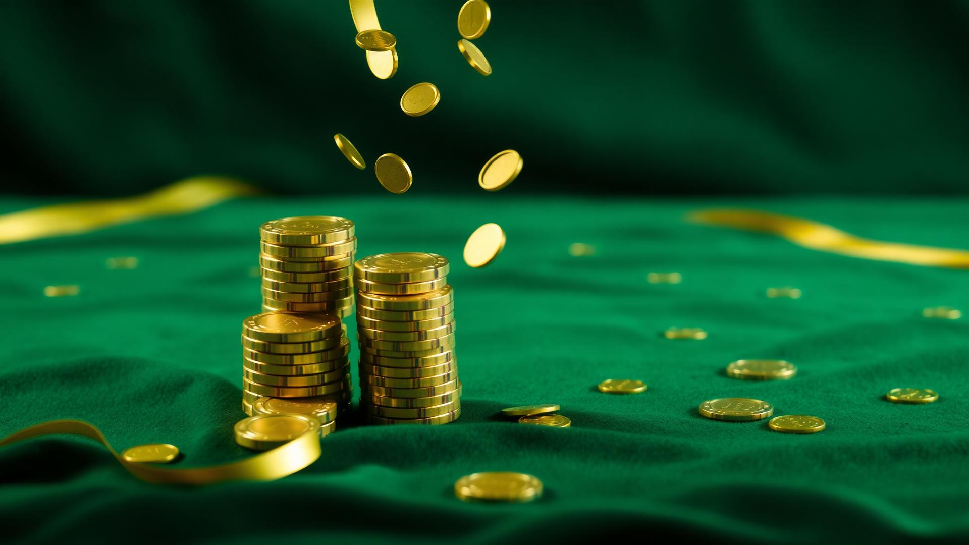 Gouden munten en chips als symbool voor casinobonussen