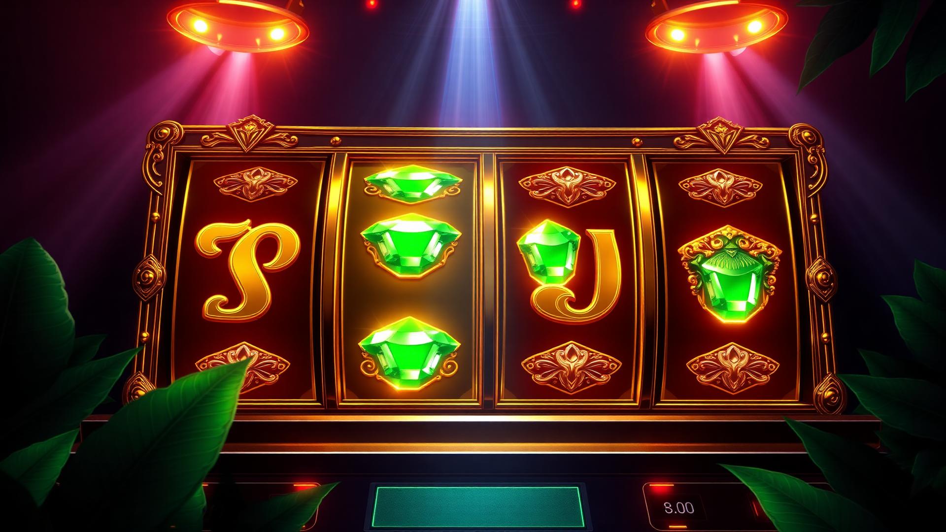 Gokkast met goud en groene edelstenen